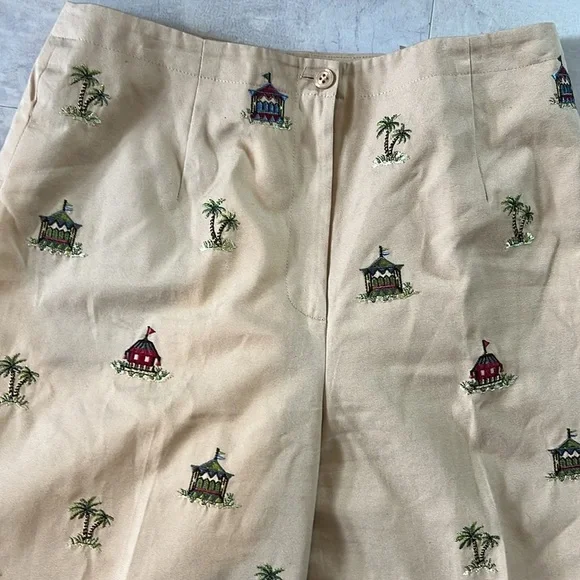 Talbots  pants crop / ankle  high waisted  100% cotton khaki/ embroidery  size 8 - Picture 4 of 9